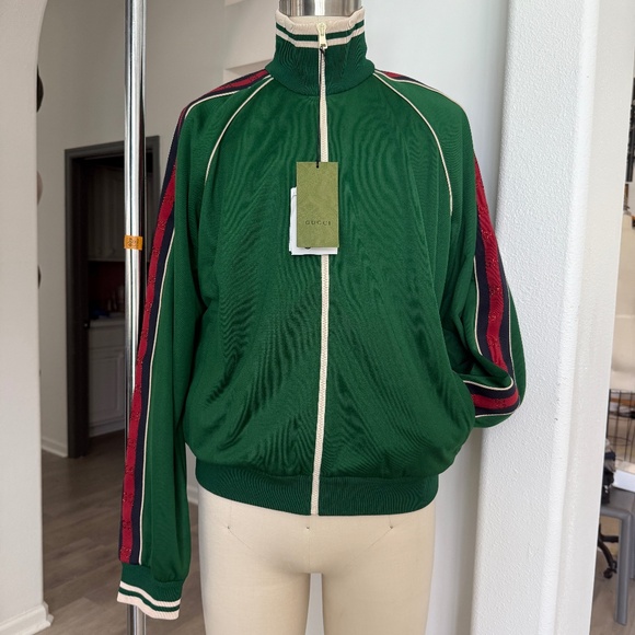Gucci Other - GUCCI Green Cotton/Poly blend Jacquard Zip up TRACK Jacket Sweatshirt, size Lg.